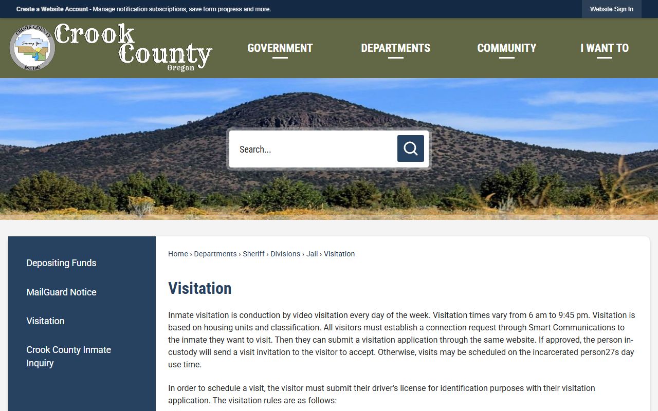 Crook County Jail visitation rules for inmate video visits